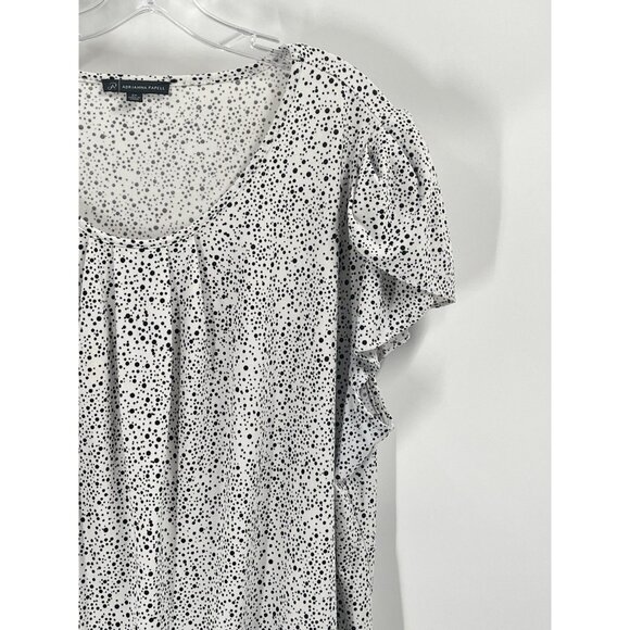 Adrianna Papell Black White Print Blouse Cap Sleeve Sz 2X - Picture 2 of 5